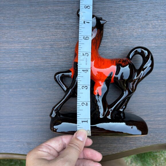Vintage Canuck Pottery Evangeline Ware Horse Figurine Orange Black Drip Glaze - Picture 12 of 14